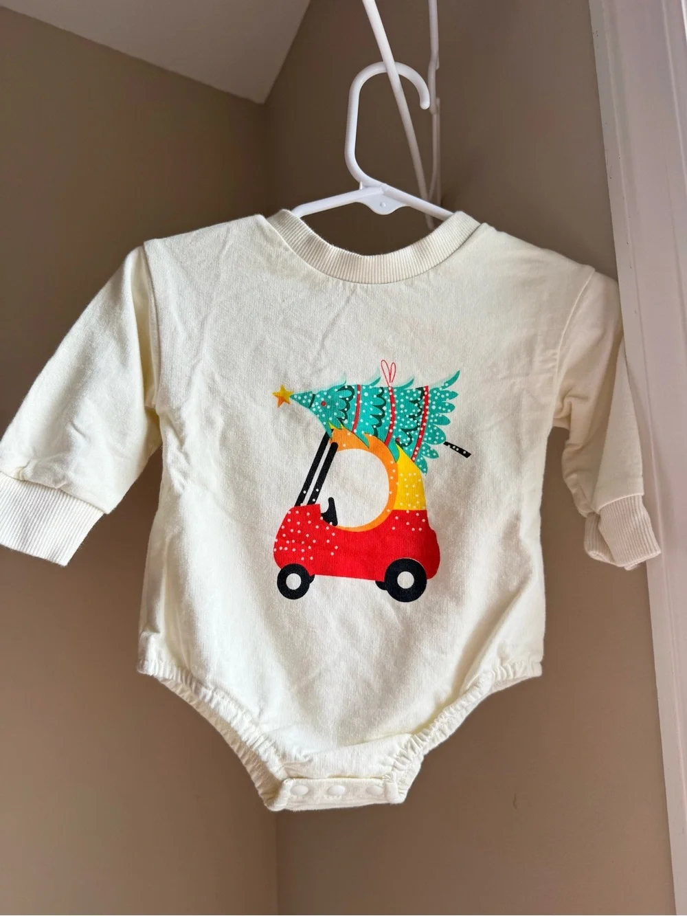 3 for $25 Baby Bodysuit with Festive Car and Tree Graphic